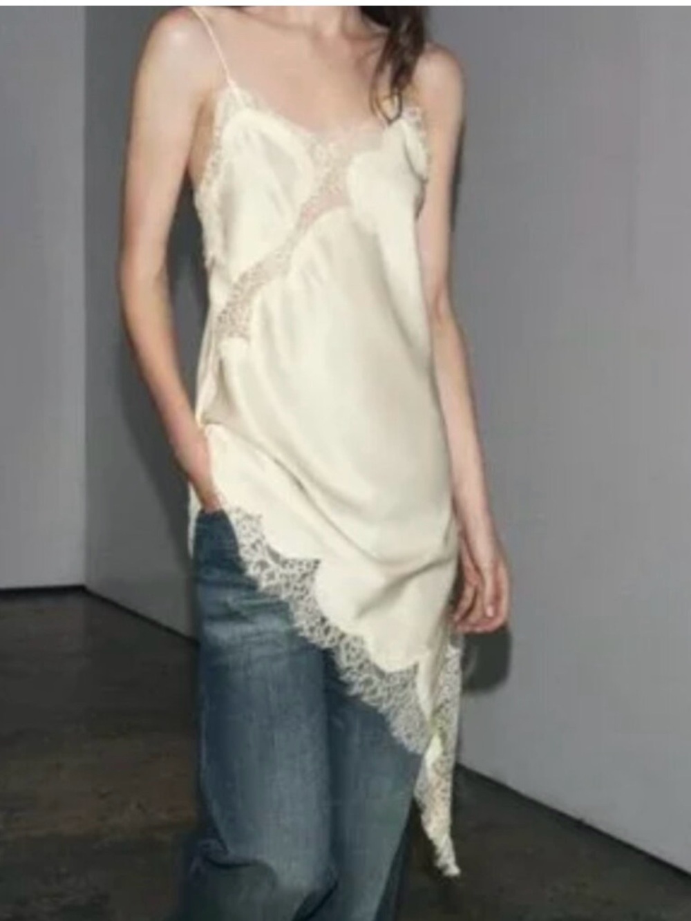 Zara lace satin asymmetric tunic cami - Picture 9 of 9